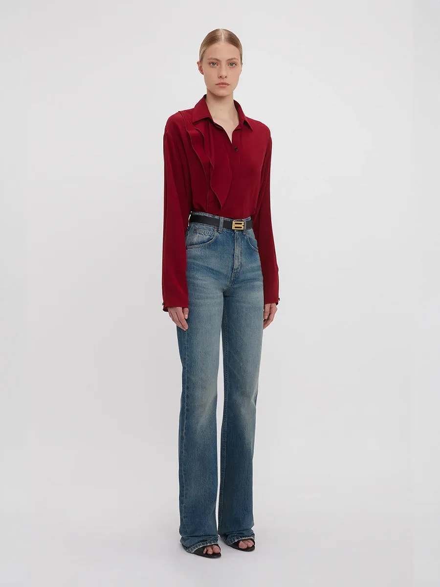 Ruffle Detail Blouse in Oxblood