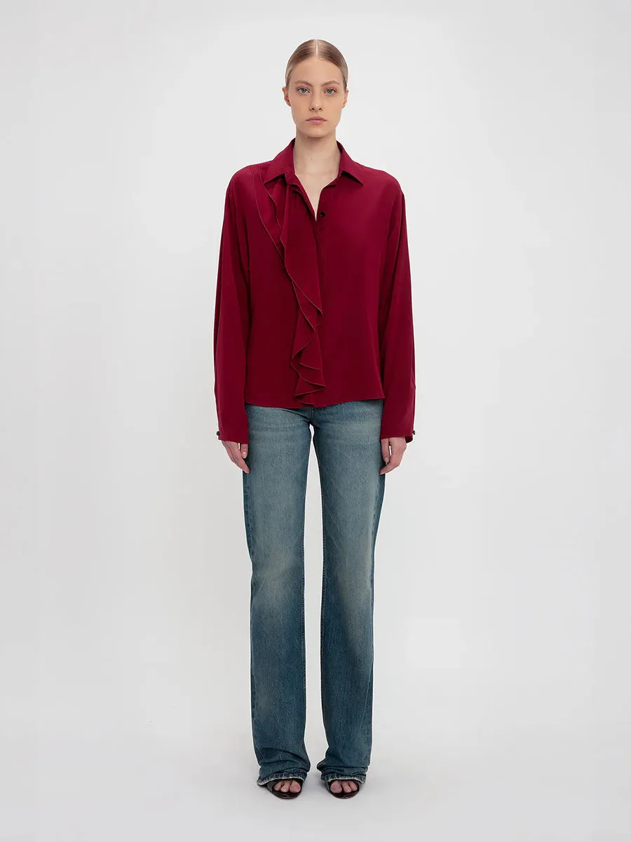 Ruffle Detail Blouse in Oxblood