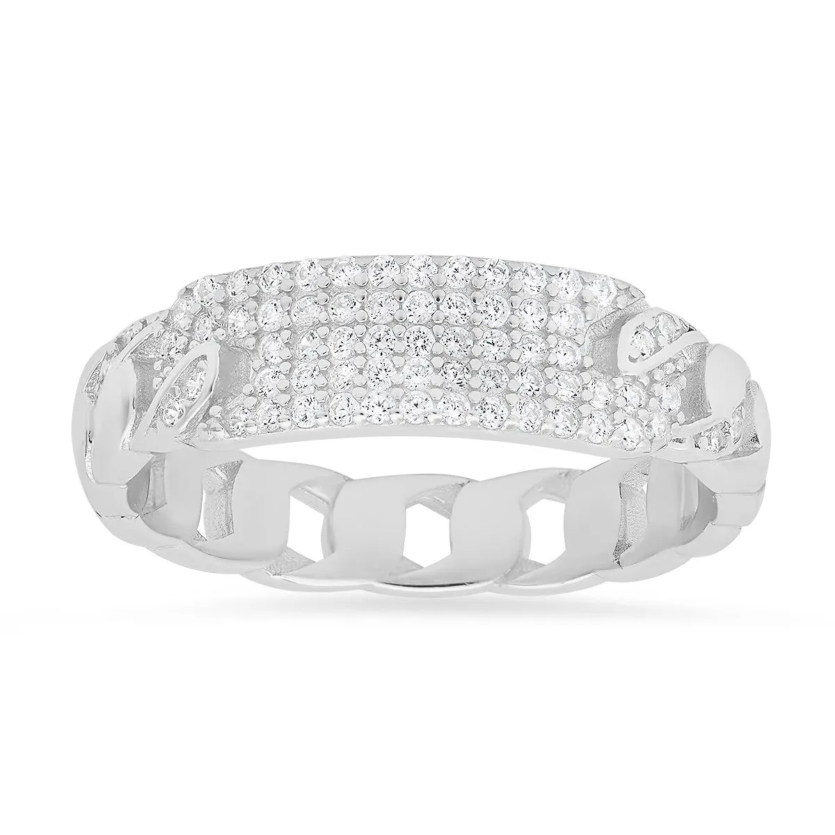 Sterling Silver CZ Curb Link ID Ring