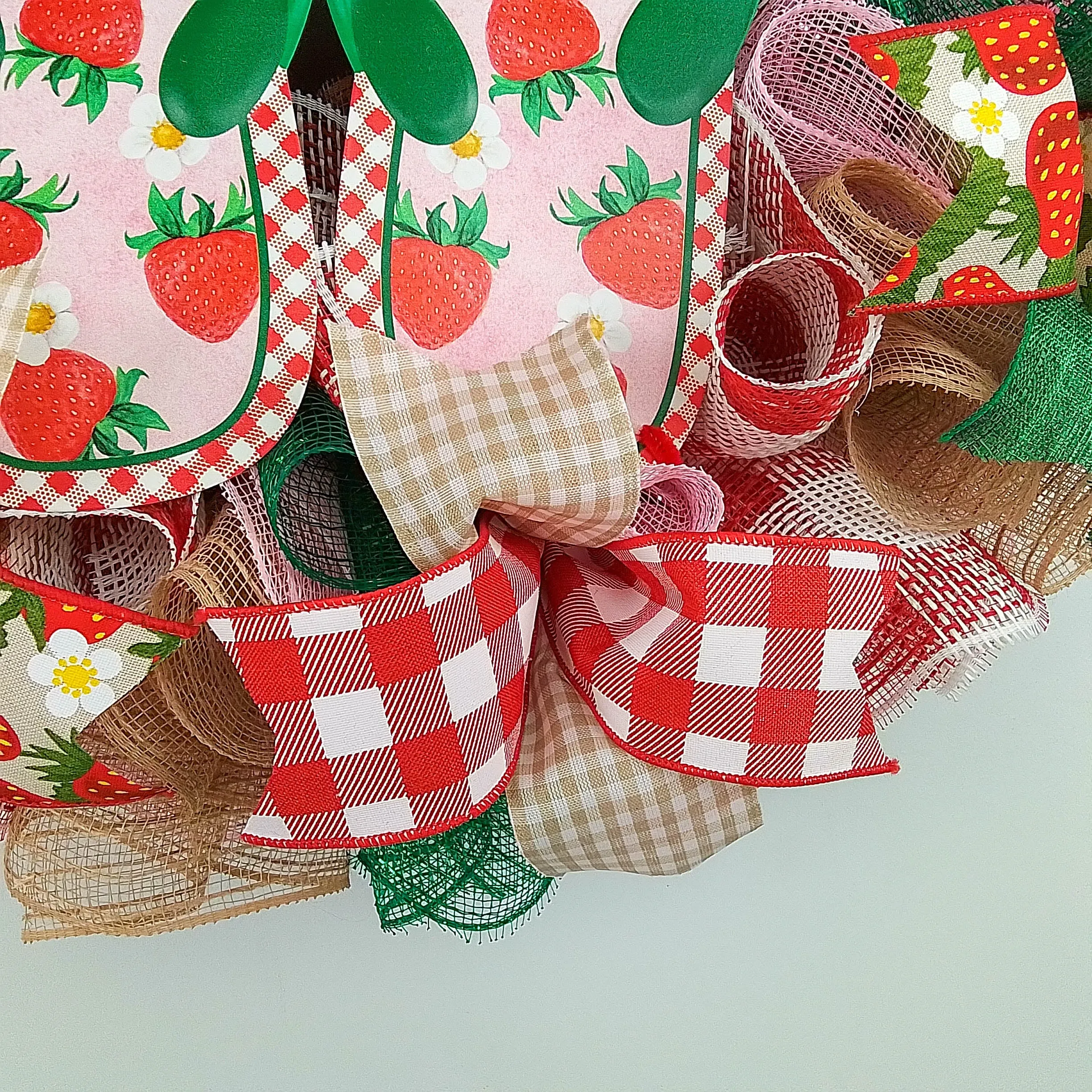 Strawberry Bliss Door Wreath - Whimsical Summer Decor -Flip Flop Wreath - Pink Green Jute