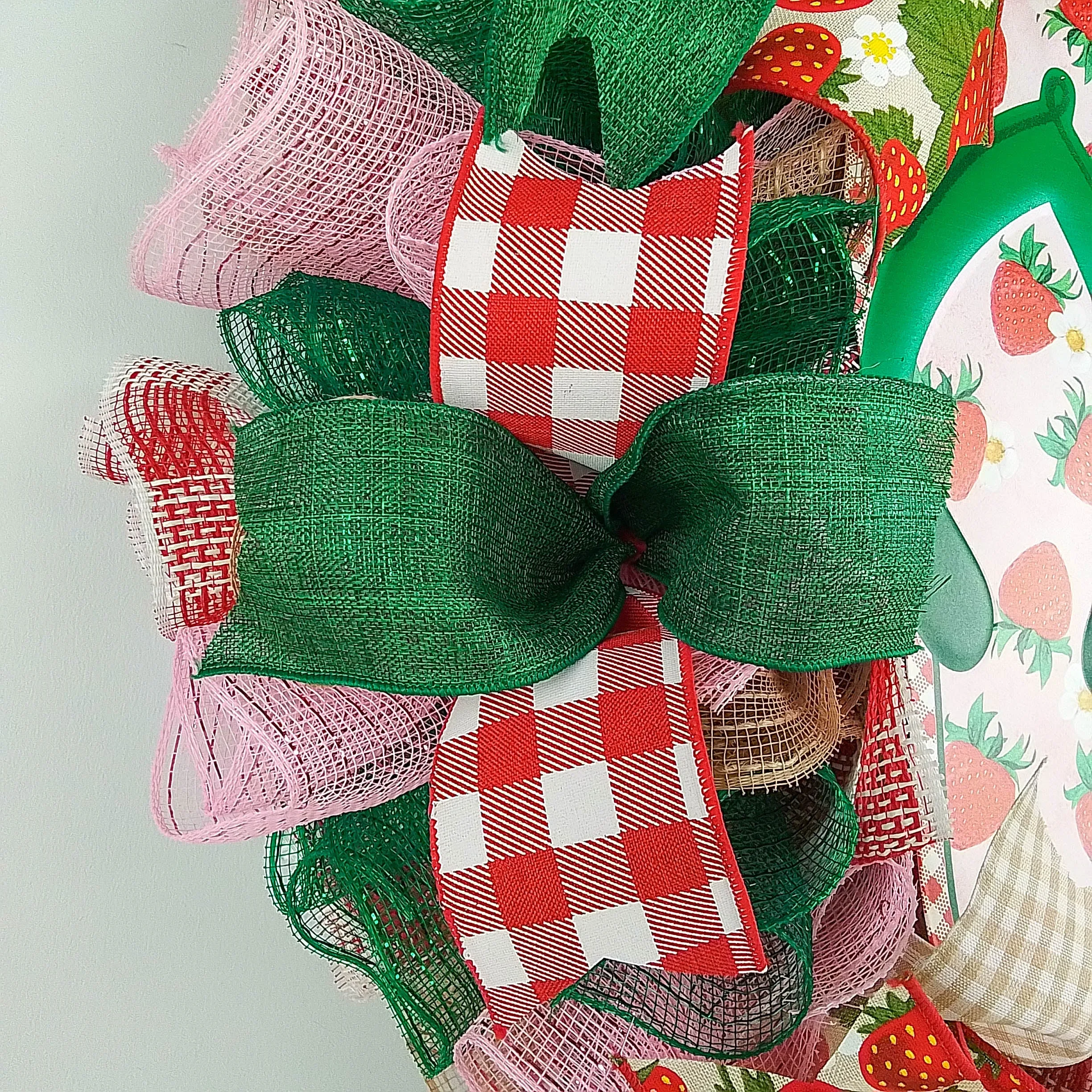 Strawberry Bliss Door Wreath - Whimsical Summer Decor -Flip Flop Wreath - Pink Green Jute