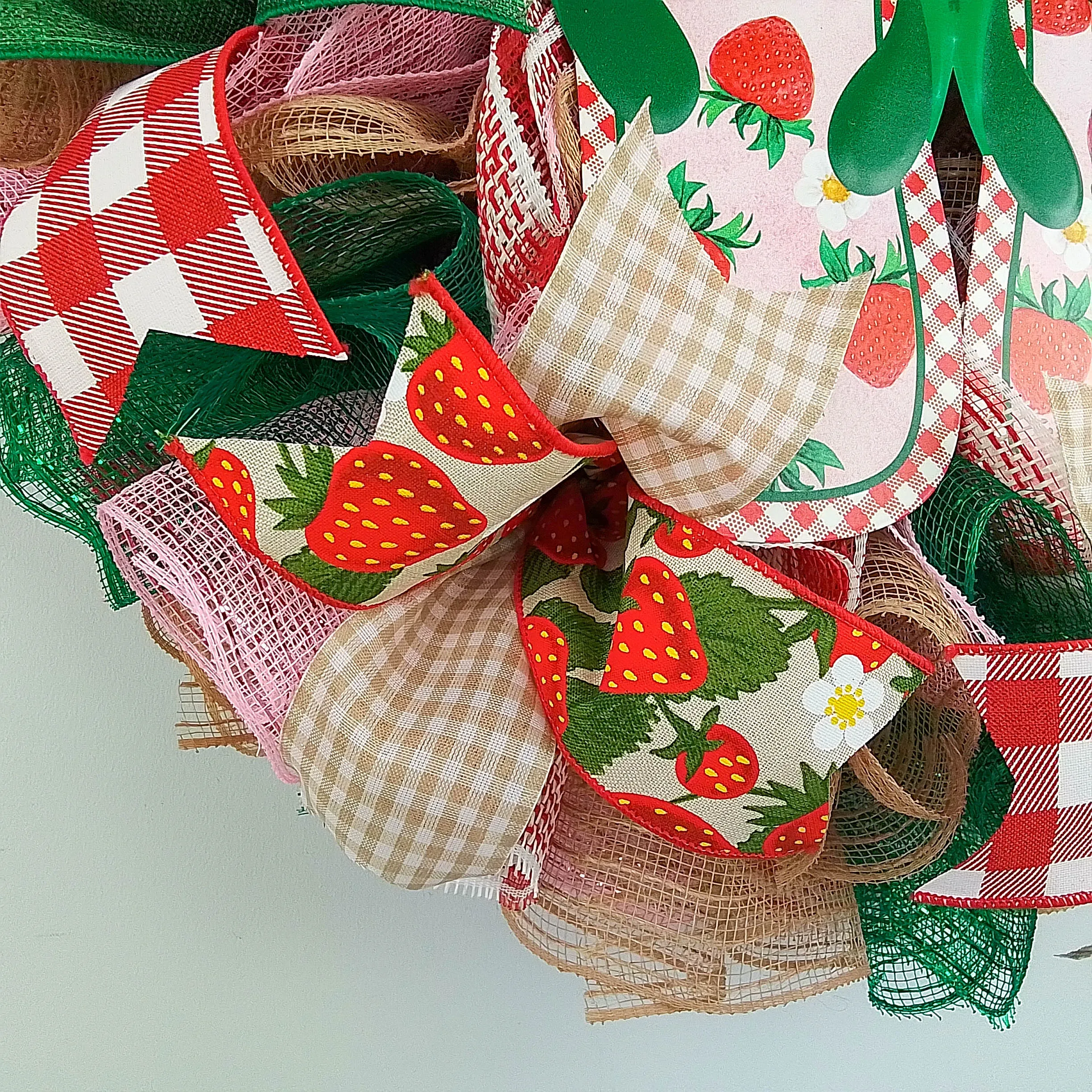 Strawberry Bliss Door Wreath - Whimsical Summer Decor -Flip Flop Wreath - Pink Green Jute