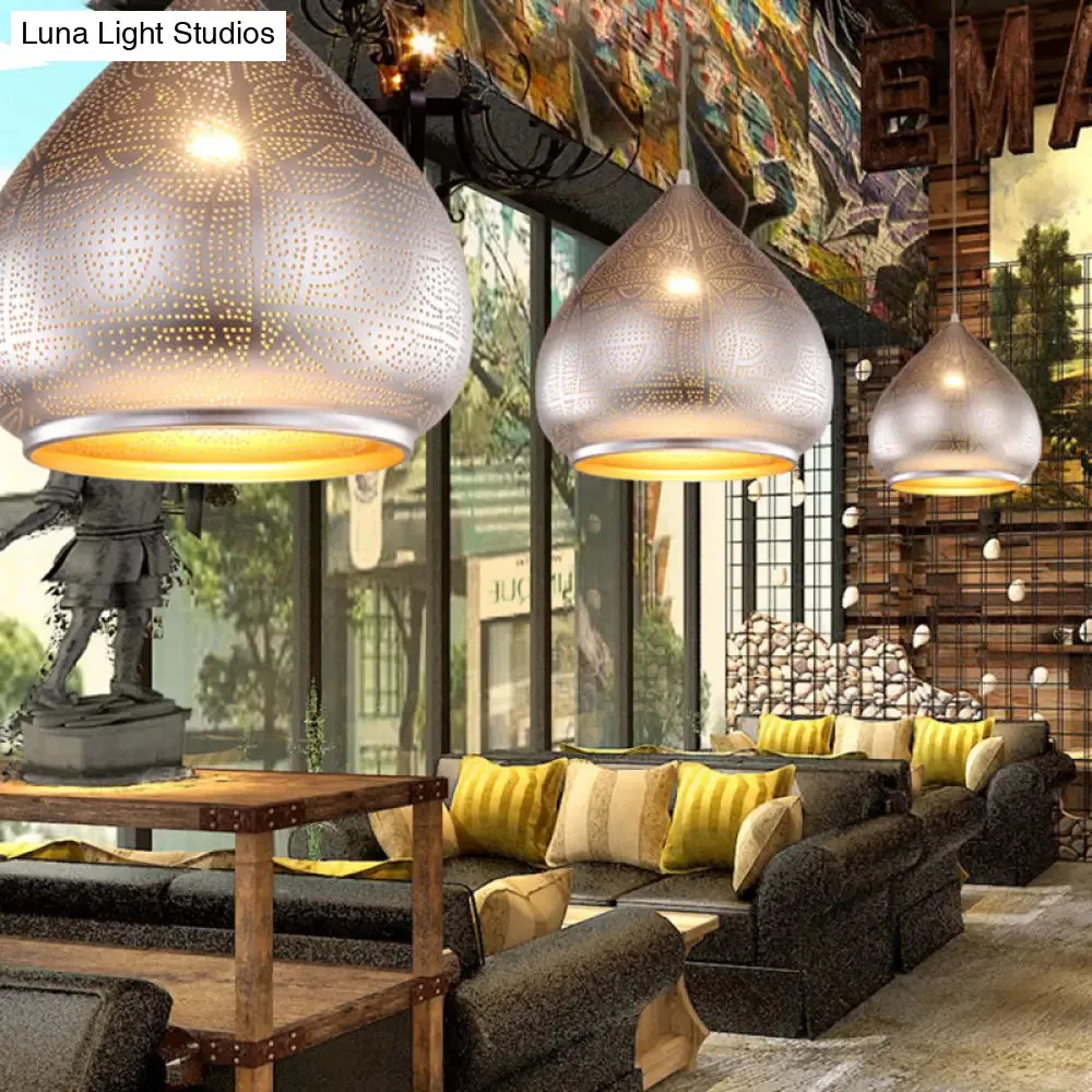 Teardrop Pendant Light in Silver/Bronze/Gold - Traditional Metal Ceiling Lamp