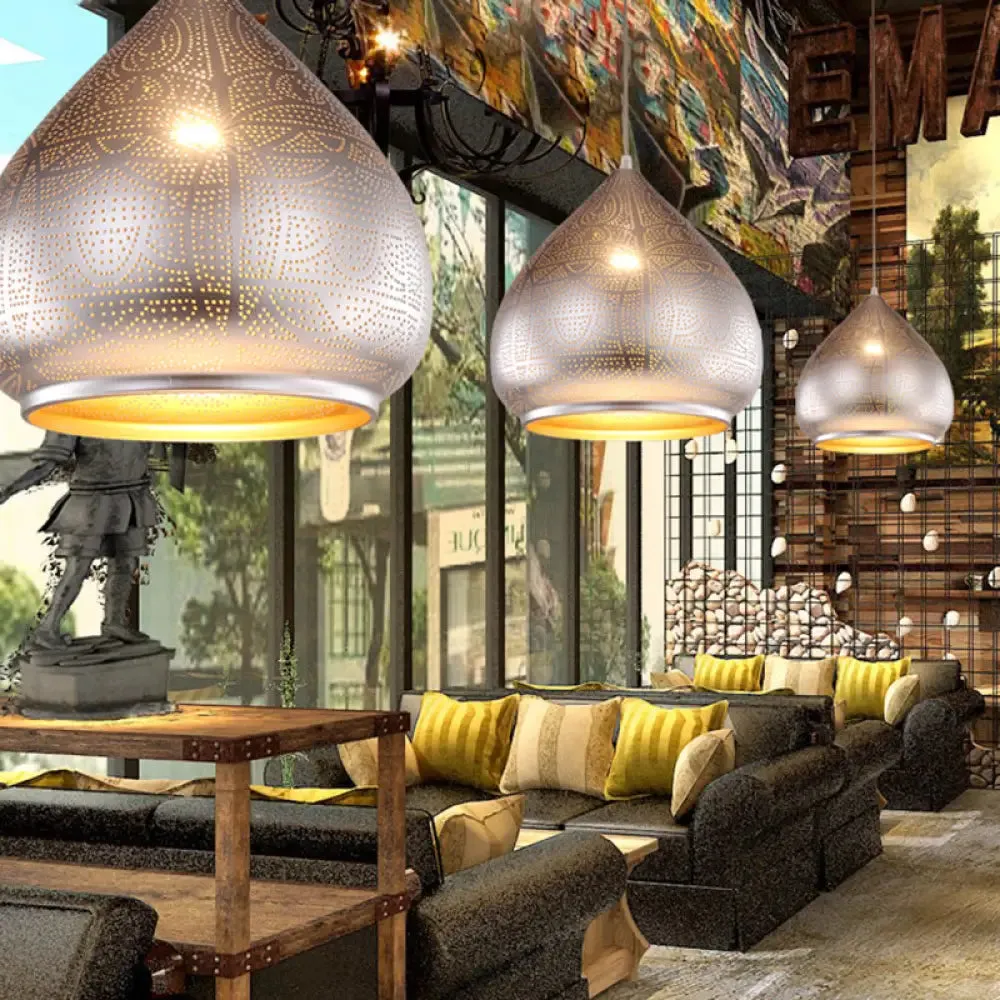 Teardrop Pendant Light in Silver/Bronze/Gold - Traditional Metal Ceiling Lamp