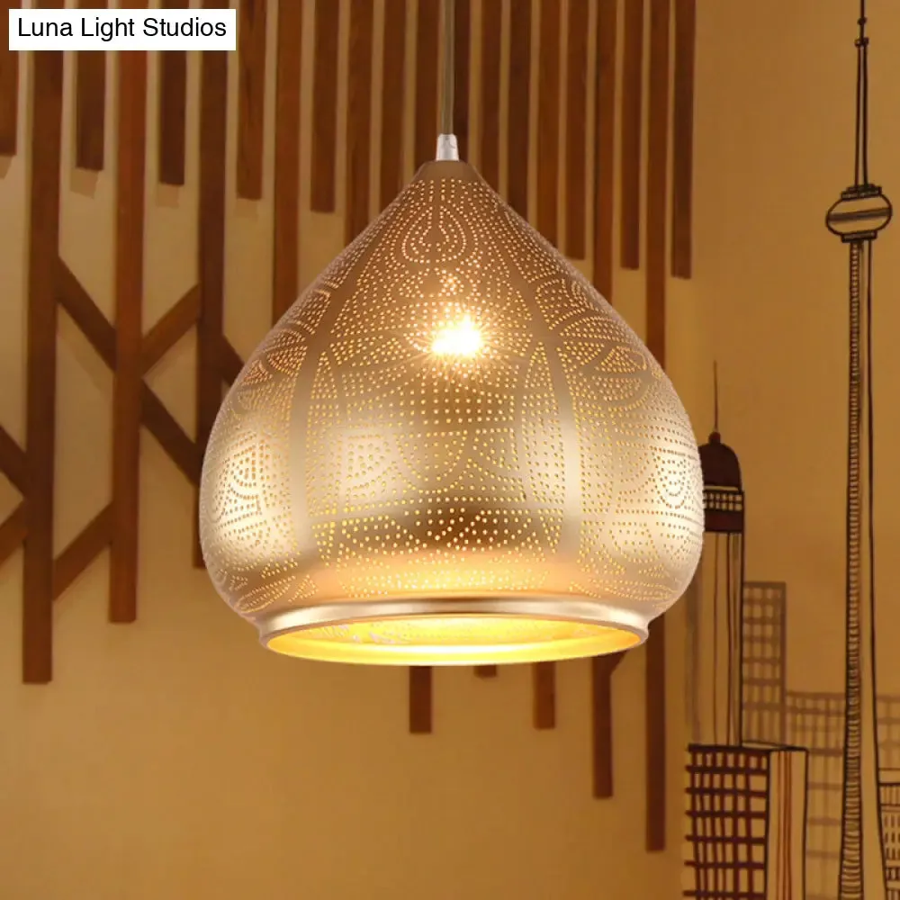 Teardrop Pendant Light in Silver/Bronze/Gold - Traditional Metal Ceiling Lamp