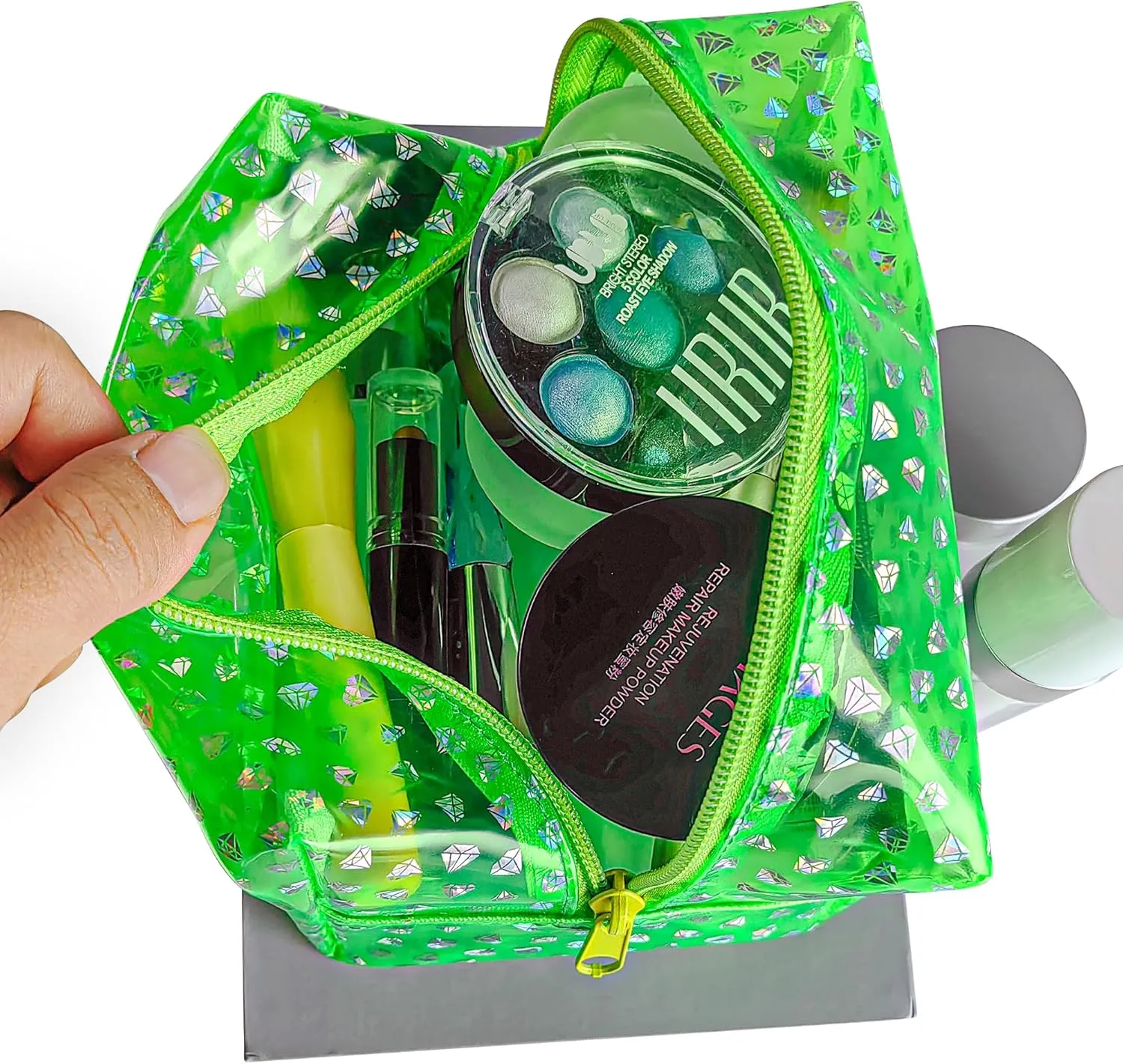 TotePrint Portable Waterproof Makeup Bag for Travel,Diamond solid color Makeup Bags with Zipper Pen Pouch (dark green)
