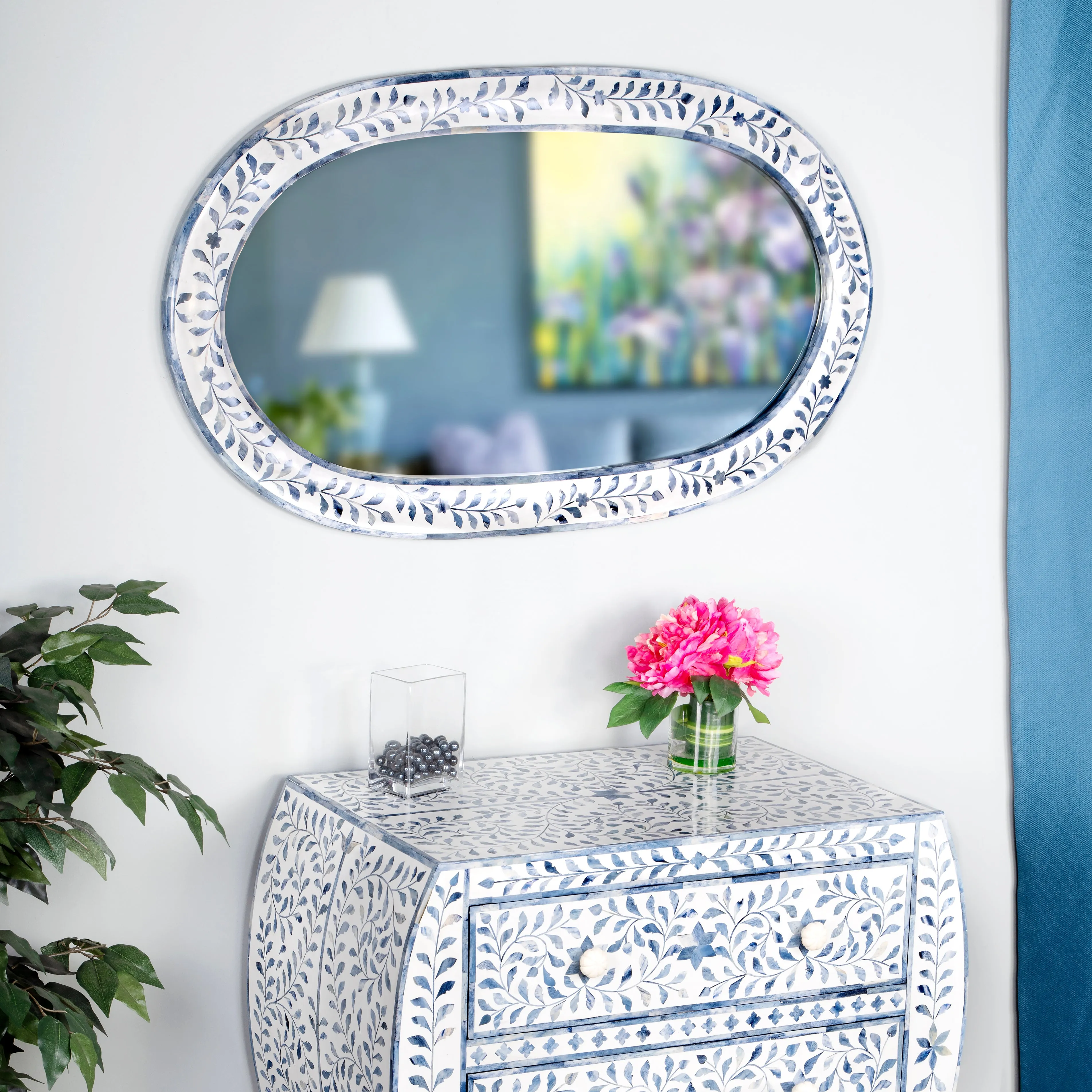 Trubadur and Bone Inlay Wall Mirrored in White and Blue  5528417