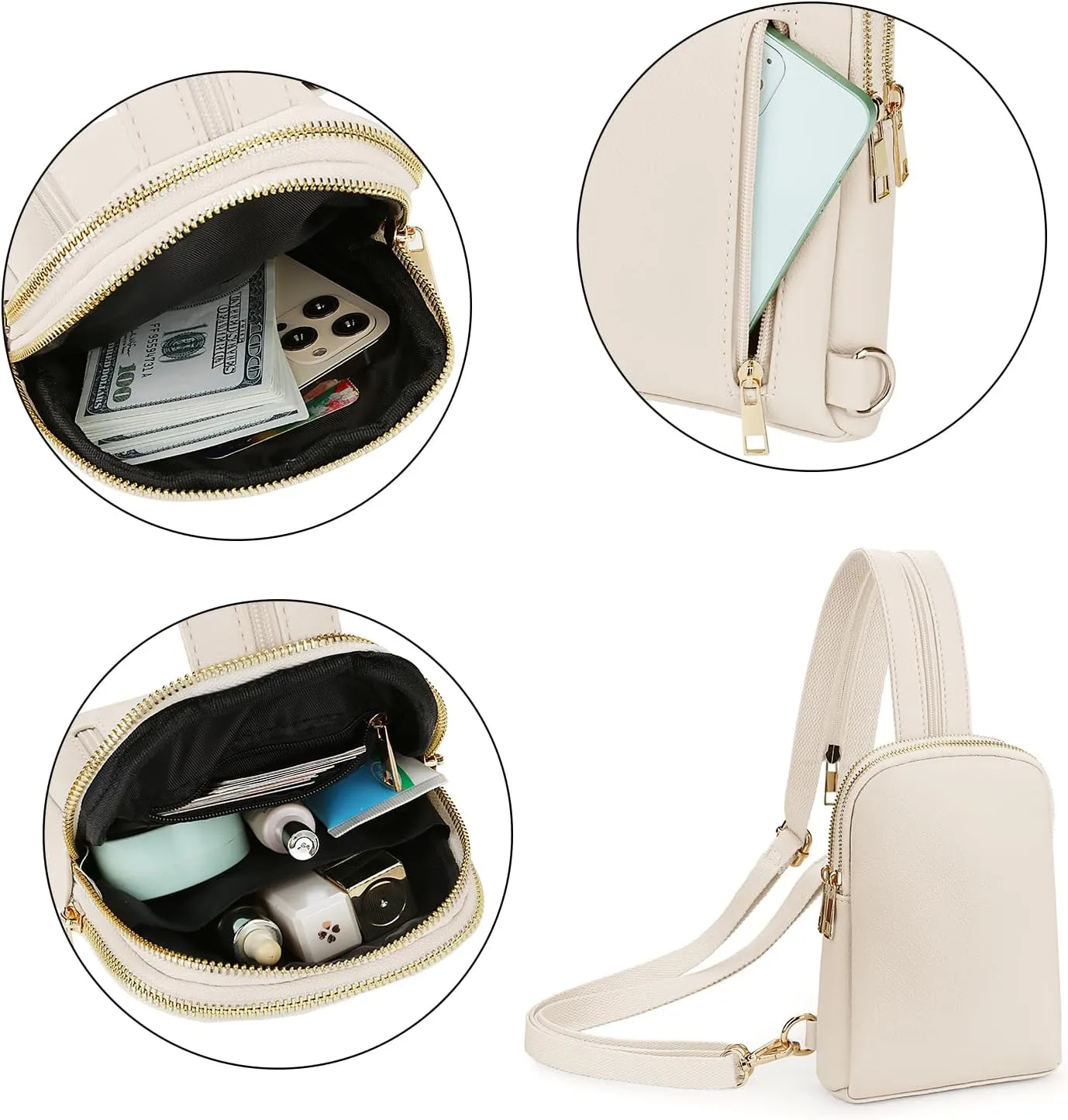 Uromee Sling Bag for Women Crossbody Purse Vegan Leather Fashion Fanny Pack Chest Bag Convertible Small Backpack