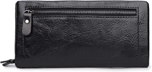 Women Zipper Wallets with Wristlet Large Capacity Long Clutch Checkbook Purse Wallet Oil Wax PU Leather