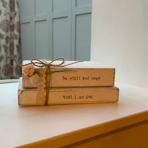 Wooden Stack of Books Lg with Lace - Be Still 12660