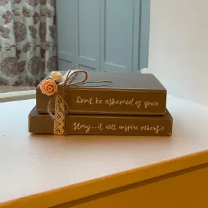 Wooden Stack of Books Lg with Lace - Story will Inspire 12663