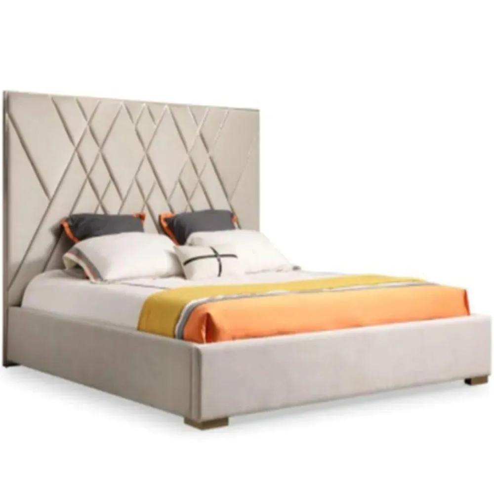 Wooden Twist Eldora Modern Glam Velvet Upholstery Brushed Brass Rectangular King Size Bed