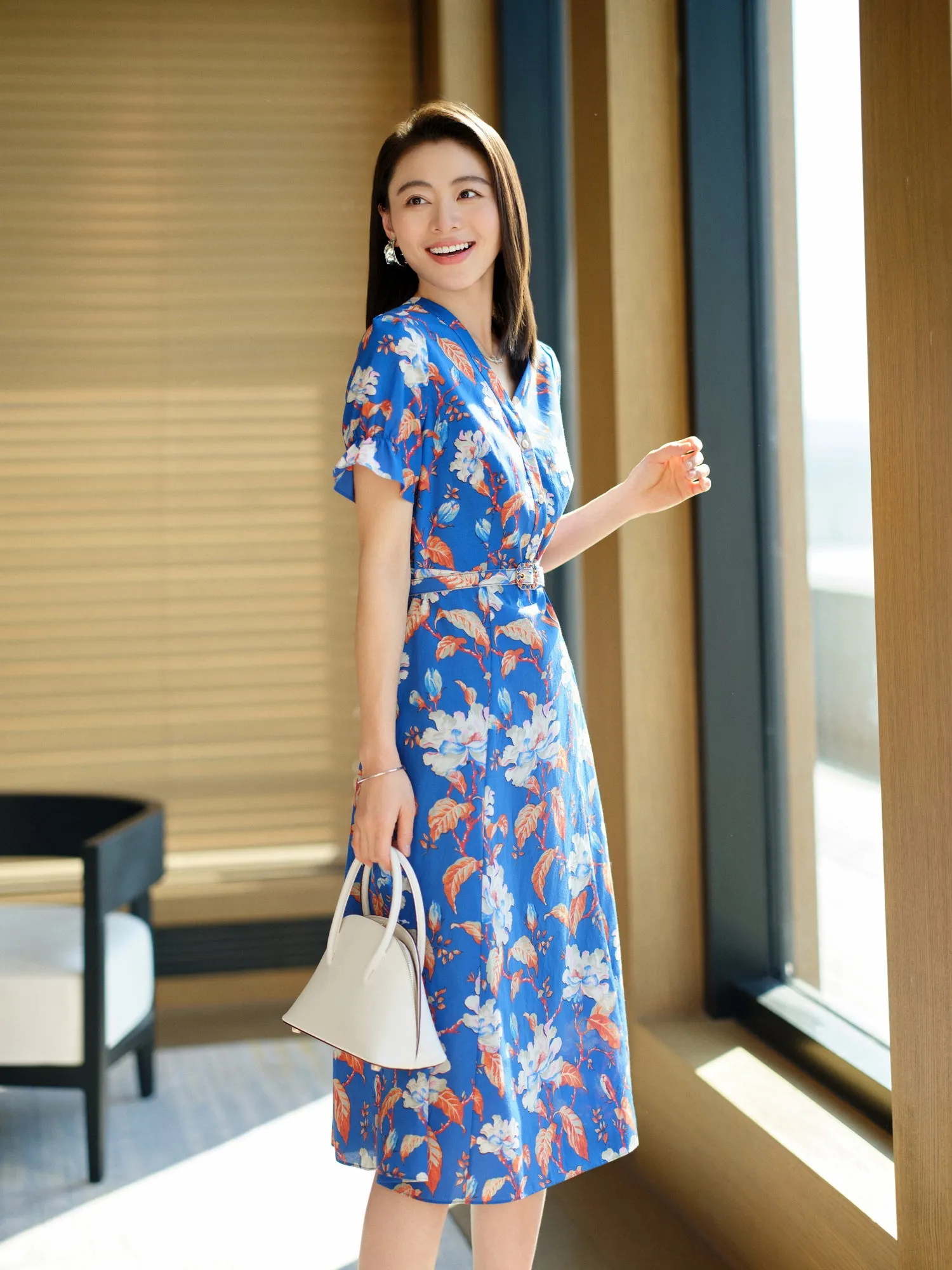 YAYING Printed Waist-fitted Dress