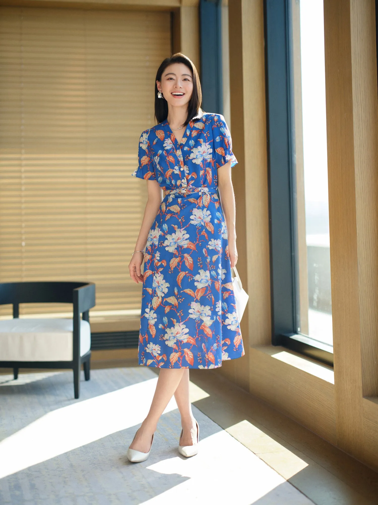 YAYING Printed Waist-fitted Dress